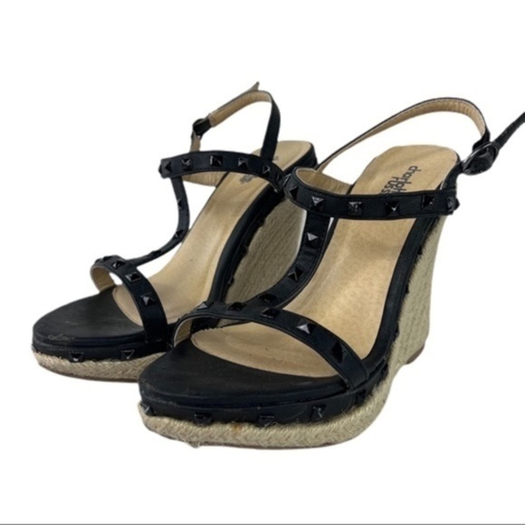 Charlotte Russe | Madison Wedge Heels Black & Tan Size 9 Sandals​​​​ - Picture 2 of 15